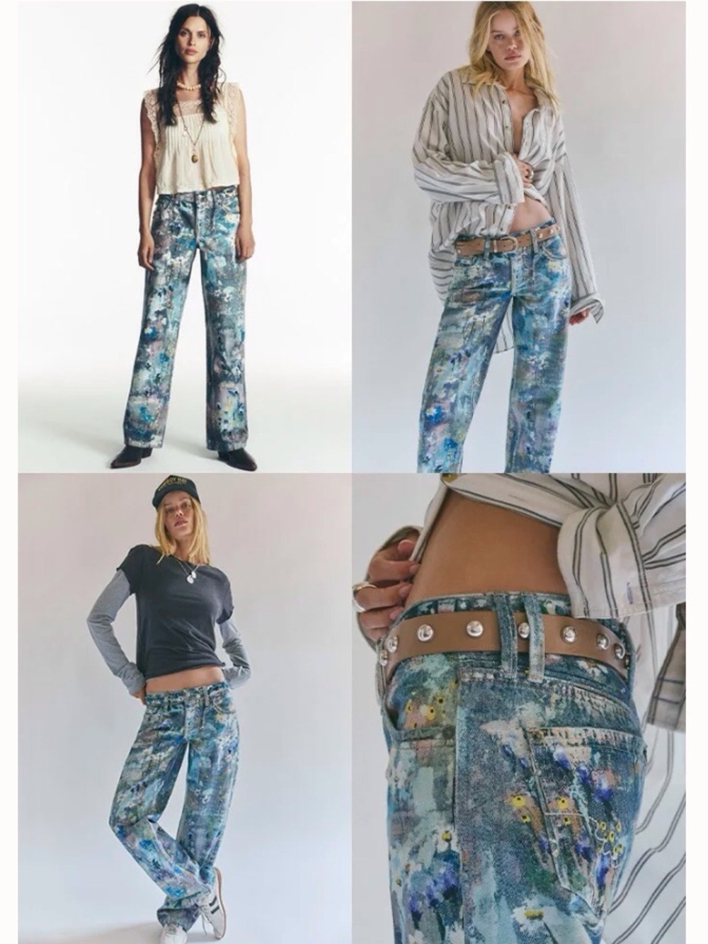 Free People We The Free Tennessee Low Rise Illusions Jeans in Floral Canvas